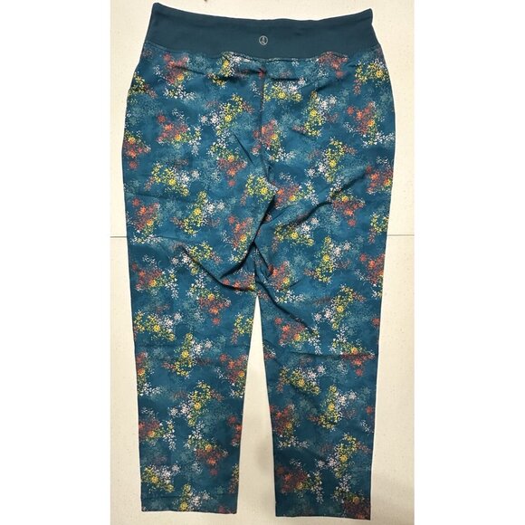 Lands' End Everyday Active Leggings Baltic Teal Color Splotches Zip Pockets Sz L - Picture 2 of 9